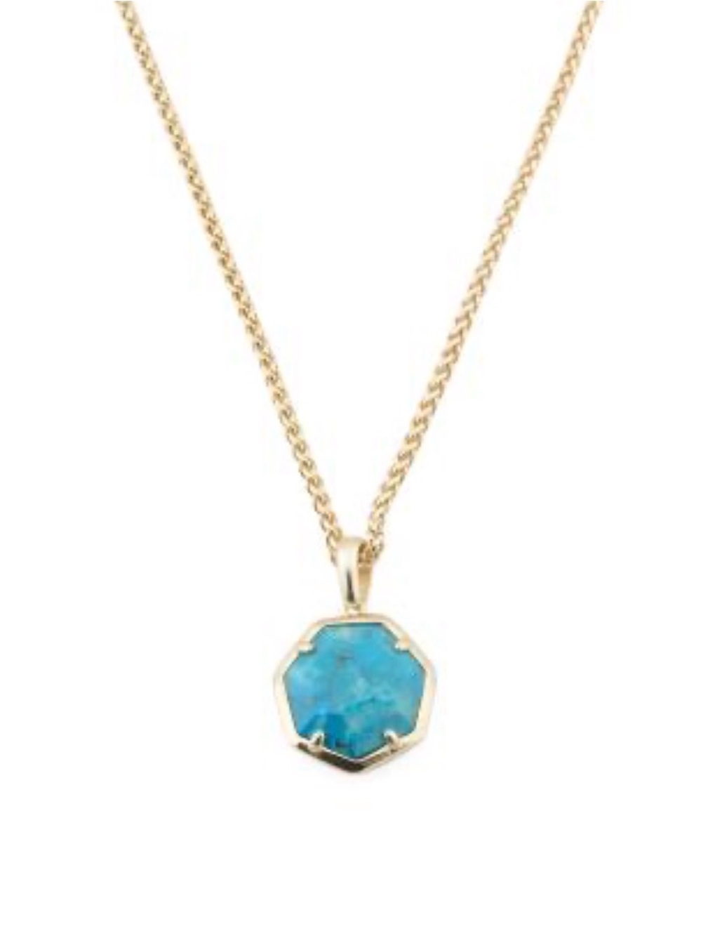 Kendra Scott Gold Necklace with Turquoise Blue Faceted Pendant
